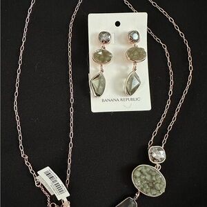 NWT  Banana Republic necklace and earring set with green and clear stones.